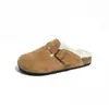 Fábrica de Zapatos Shengfuyuan@Medias de Invierno para Mujer Estilo Birkenstock con Forro de Piel, Zapatillas de Felpa de Algodón Planas Cerradas, Estilo Retro para Exteriores, Otoño e Invierno