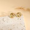 Pendientes geométricos ovalados de acero y titanio de moda transfronteriza europea y americana para mujer, con nicho circular de pigmento dorado, elegantes pendientes franceses de alta gama.