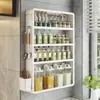 Estante de Almacenamiento de Cocina Estante de Especias Montado en la Pared Armario de Almacenamiento de Frascos de Condimentos Montado en la Pared Sin Taladro Acero al Carbono