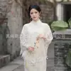 Verão 2025 Chiffon Vazado Novo Estilo Chinês Elegante Noiva Madrinha Cheongsam Cadarço Borla Xale