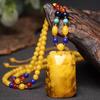 Collar antiguo con colgante de cera de abejas, forma de gota de agua, color amarillo pollo, que acompaña a hombres y mujeres, cadena larga de suéter trenzada de color ámbar y oro miel, estilo étnico.