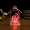 Enfeites Temáticos do Nascimento de Jesus, um Conjunto de Presépio de Família de Três Pessoas, Luz Noturna Colorida Transparente de Cristal, Estilo Natalino