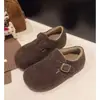 Sapatos Birkenstock Cinza Retrô Femininos 2026 Outono/Inverno Novo Estilo Com Pelúcia Calce Fácil Sapato Baixo Sapato de Algodão