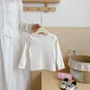 Camiseta infantil para meninas, renda francesa, gola alta discreta, suéter de malha, 26 Novidades de Outono, Camada base infantil de manga comprida com borda de babados