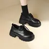 Zapatos de plataforma retro con cordones de encaje de moda 2026, mocasines de tacón medio para primavera/otoño, zapatos de vestir individuales para mujer de estilo nuevo, estilo británico