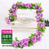 Rosa Artificial Flor Falsa Guirlanda Pendurada na Parede Enrolada em Tubos de Água de Ar Condicionado para Bloquear e Decorar Teto da Sala de Estar Plantas de Plástico