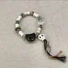 Pulsera de Cuerda Trenzada de Cerámica con Gato Calavera para Mujer Diseño de Nicho Dulce y Fresco Estilo Chino Borla Pulsera Colorida Pulsera