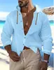 Nova Camisa com Capuz Masculina Amazon Cross-Border Nova Coleção Primavera e Verão Cor Sólida Algodão e Linho Tops Casuais Masculinos de Manga Longa