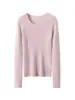 35 Tejido de Cachemira de Manga Larga Otoño Invierno Nuevo Top Versátil Cuello Redondo Estilo Coreano Capa Base Adelgazante Ropa Interior