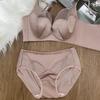 Set de Oferta Especial: Sujetador push-up satinado sin costuras con efecto reductor, copas de cristal con orejas de conejo, conjunto de lencería rojo Ancola para mujer