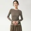 Novo suéter de lã fina de gola redonda para outono e inverno para mulheres, modelagem justa, de manga comprida, cor sólida, fino