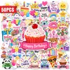 Selección Directa Transfronteriza 50 Hojas Cumpleaños Feliz Pastel Globo Arcoíris Pegatinas Dibujos Animados Diario Cuaderno Pegatinas Decorativas