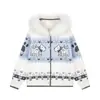 Cardigan Tricotado com Capuz Jacquard Retro Americano Gola de Pelo Feminino Novo Outono/Inverno 2025 Suéter Cachorrinho Ilha Furlow