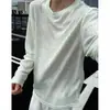 Camisa branca de seda gelada de manga comprida para homens, fina para o outono, respirável, secagem rápida, proteção solar, top casual solto vintage