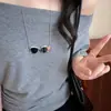 Gafas de estilo Ins con montura de personalidad, colgante, collar largo, cuerda de gamuza negra, decoración de flor, cadena para suéter, de celebridad de internet, hecho a mano