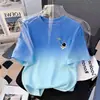 Camiseta Gradiente de Verão para Meninos, Manga Curta Infantil, Nova Estampa Estilo Coreano, Top Versátil Soltinho e Estiloso para Crianças Maiores