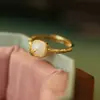 Anillo de Bambú de Jade Hetian Natural Plata de Ley s925 Chapado en Oro Nuevo Estilo Chino Esmalte Estilo Nacional Anillo de Azúcar de Alta Calidad