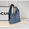 Bolso Tote de Mezclilla a Cuadros de Diseño de Nicho de Alta Apariencia Ins Coreano para Mujer, Bolso Cruzado Ligero de Gran Capacidad
