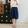 Shorts cropped de linho Tencel de perna larga para mulheres, novo estilo de verão, cintura alta, emagrecedor, relaxado, casual, shorts florais de comprimento médio