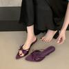 Sandalias de Tacón Alto con Lazo de Tacón Kitten Francés para Ropa Exterior de Mujer 2025 Nueva Moda de Verano Puntera Puntiaguda Sandalias de Punta Abierta