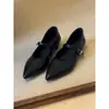 Zapatos de mujer elegantes de piel de oveja súper suave, estilo retro francés, de tacón bajo, punta fina y corte bajo, versátiles zapatos Mary Jane con tacón grueso y una sola tira