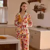 [Historia de Frutas] Pijama Estampado de Algodón Puro para Mujer, Conjunto de Ropa de Casa de Algodón con Cuello y Mangas Largas para Primavera y Otoño que se Puede Usar Afuera