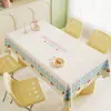 Toalha de Mesa Xadrez Minimalista Impermeável à Prova de Óleo Lavável Estilo Creme Tapete para Mesa de Jantar Retangular Tapete para Mesa de Centro Estilo Ins