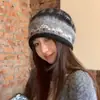 Gorro de Punto Holgado Estilo Fair Isle con Borde Enrollado para Mujer, Otoño e Invierno Vintage, Adelgazante de Rostro, Gorro Turbante Pequeño, Circunferencia de Cabeza Grande, Gorro Caliente para el Frío