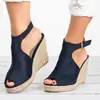 2022 Sandalias de Cuña con Suela Gruesa de Pescado para Mujer de Talla Grande Transfronterizas Sandalias Casuales de Moda con Hebilla de Gamuza para Mujer