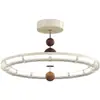 Estilo Francés Color Crema Medio Techo de Dormitorio Espectro Completo Protección Ocular Luz OVNI Patrón de Madera de Nogal Luz de Techo para Habitación Principal