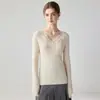 Nuevo suéter de punto fino de cachemira 100% para mujer, con cuello en V, encaje y empalme, estilo francés, para otoño e invierno
