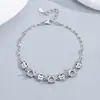 Plata de ley maciza S925, 3 piedras principales, engaste vacío de 6.3 mm, moissanita DIY, estilo dulce y fresco, pulsera de gatito graffiti