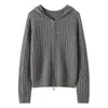 Suéter de cachemira para otoño e invierno con capucha, tejido de ochos, cárdigan con cremallera para mujer, holgado, casual, grueso, versátil, abrigo de lana tejido de manga larga