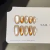 Luxo Leve Âmbar Tingido em Halo Clareador Outono e Inverno Olho de Gato Unhas Usáveis Pura Feito à Mão Manicure Curta Patches Unhas Postiças