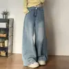 Jeans feminino retro americano com barra curva desgastada, novo modelo 2026, cintura alta, modelador, estiloso, calça pantalona solta