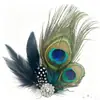 Grampo de Cabelo com Pena de Pavão Estilo Étnico Transfronteiriço Mascarada Performance Festa Strass Presilha Lateral Acessórios de Cabelo Fabricante Atacado