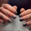 Arte de Uñas Puntas de Uñas Uñas Portátiles Transfronterizas para Hombres, Removibles, de Gran Venta Estilo Punk Negro Estrella y Luna Patrón Uñas Postizas