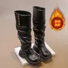 Botas de Pelúcia Cano Alto para Meninas Inverno Novo Estilo Infantil Estilo Britânico Quente Proteção Contra Frio Moda Botas Longas para Meninas