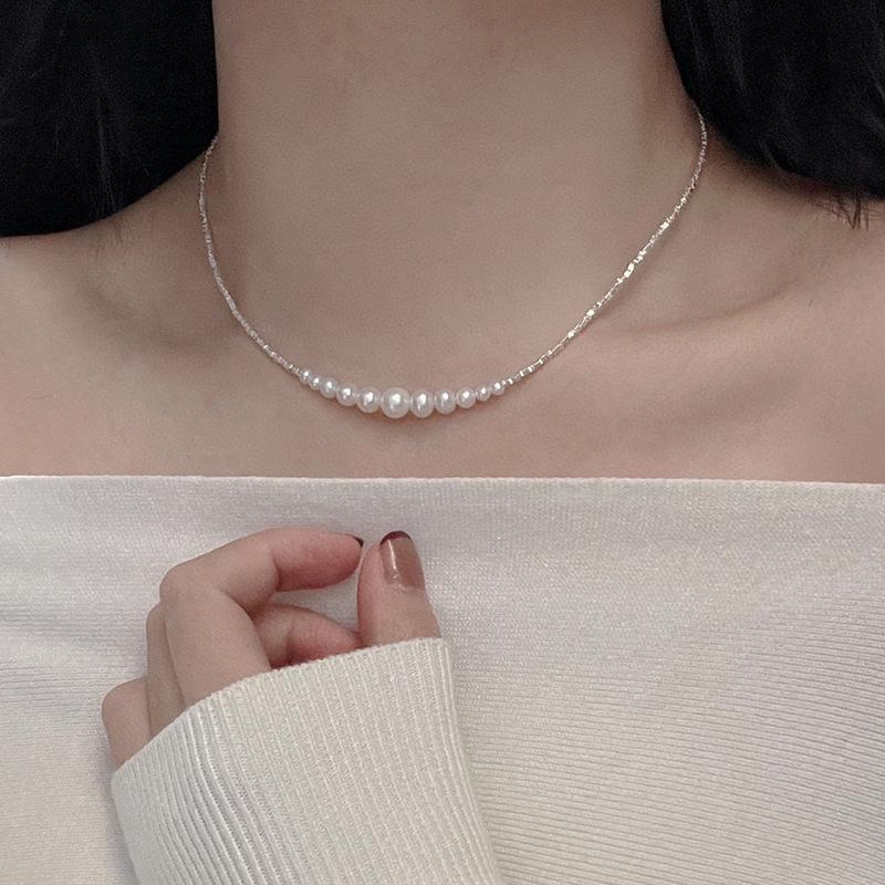 拼接碎银子珍珠项链女夏季时尚轻奢高级感微笑天然淡水珍珠锁骨链