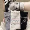 Calcetines Navideños de Reno de Dibujos Animados para Mujer Otoño e Invierno, Calcetines de Lana Cálida Estilo Fair Isle Grises de Media Pantorrilla
