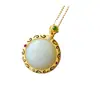 Cadena de clavícula de jade hetiano S925, colgante de estilo palacio personalizado con incrustaciones, collar elegante y fresco retro