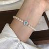 Pulsera de corazón de aguamarina de plata esterlina para mujer, pulsera de perlas Shijia de alta calidad para mujer, corazón oceánico, regalo de San Valentín
