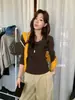 Blusa de Tricô Manga Longa Gola U Slim-Fit Básica Versátil Estilo Minimalista Cor Verde Limão Chá Outono 2026 para Mulheres