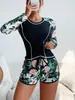 Traje de buceo y surf 2023 de manga larga con protección solar, estampado digital, traje de baño de pierna dividida en ángulo plano para mujer, Amazon Europa y Estados Unidos
