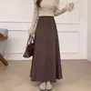Nueva Falda Larga Elegante de Otoño para Mujer, Estilo Vintage, Cintura Alta, Adelgazante, Línea A, en Tela de Gamuza