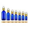 Botella Azul para Aceite Esencial, Botella Gotero de Punta de Plástico, Botella de Vidrio con Tapa de Cesta de Flores Lista para Usar, 5-100ml Botella Azul para Aceite Esencial
