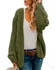 Cardigan de Tricô com Tranças Estilo Europeu e Americano 2026 Primavera e Outono Novo Estilo Malha Grossa Feminino Comprimento Médio Cor Sólida Casual Solto Peça de Roupa Externa Cardigan