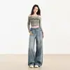 Jeans de Mujer de Color Claro 2025 Tendencia Nuevo Verano para Mujer Estilo Retro Americano Desgastados Holgados de Pierna Ancha