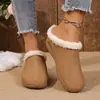 Pantuflas de felpa con cuña estilo europeo y americano para mujer, talla grande, nuevo modelo de otoño 2025, suela gruesa, cálidas, peludas, zapatillas de algodón de punta cerrada, talla 43