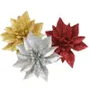 Exquisitas Flores de Navidad Cebolla en Polvo Sólido Dorado y Plateado Flores Rojas Colgante de Árbol de Navidad Prendas Navideñas Decoraciones Navideñas de Ratán